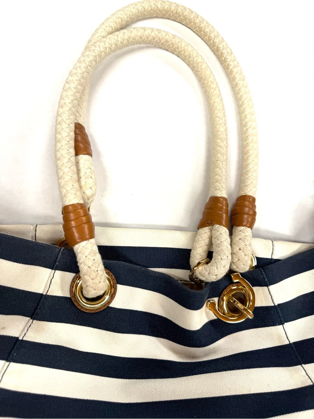 Michael Kors Nautical Stripe Tote Bag with Rope Handles - Navy & White Preowned